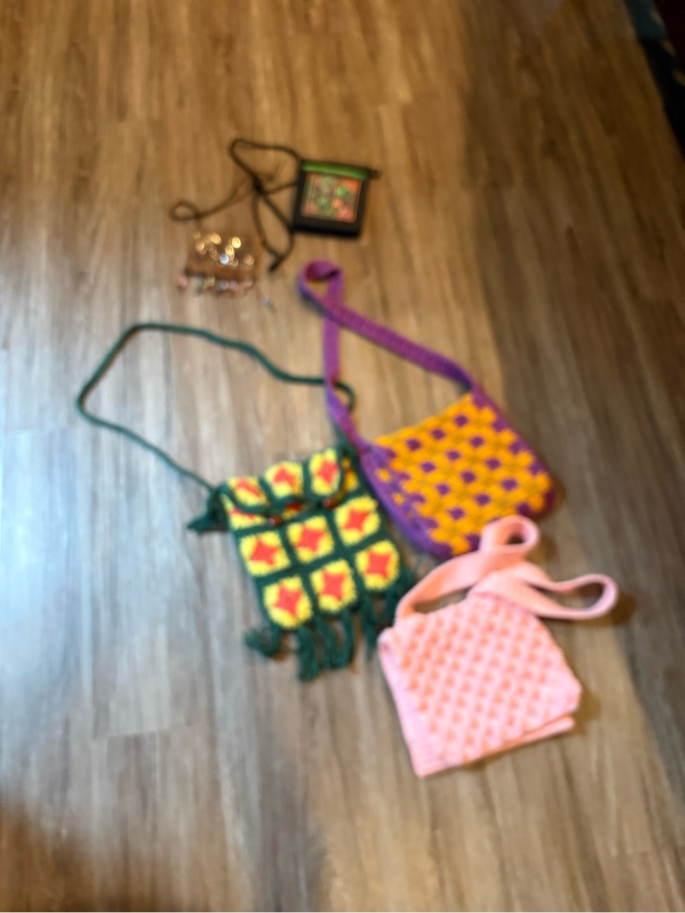 Handmade Crochet Crossbody Bag Lot - Green, Yellow, Purple, Pink